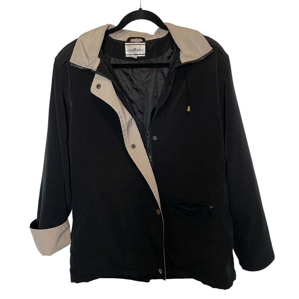 Black and Tan full zip and snap removable hood pockets Coattails Womens Size M